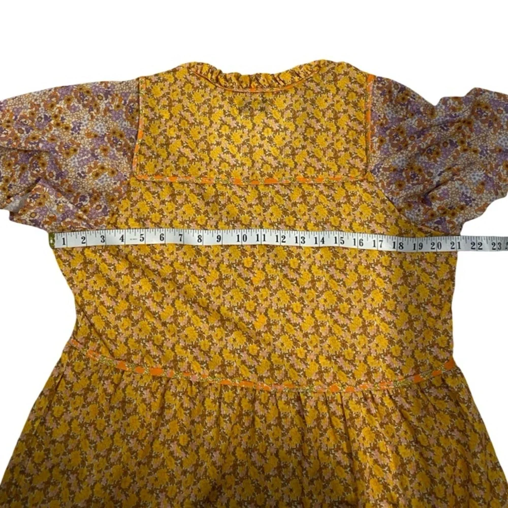 Lollys Laundry Godwin Floral Midi Dress Yellow Multicolor Size Large Pit 21 - Picture 11 of 17